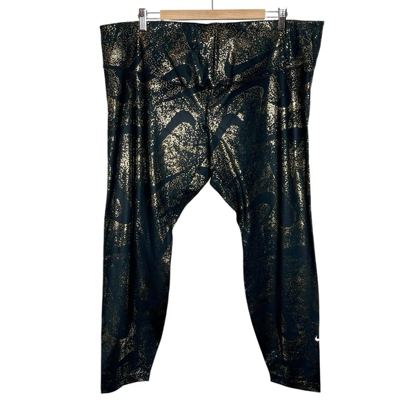 Nike Pants - Nike One Metallic Full Length Mid Rise Leggings Black Gold Womens 3X Tight Fit